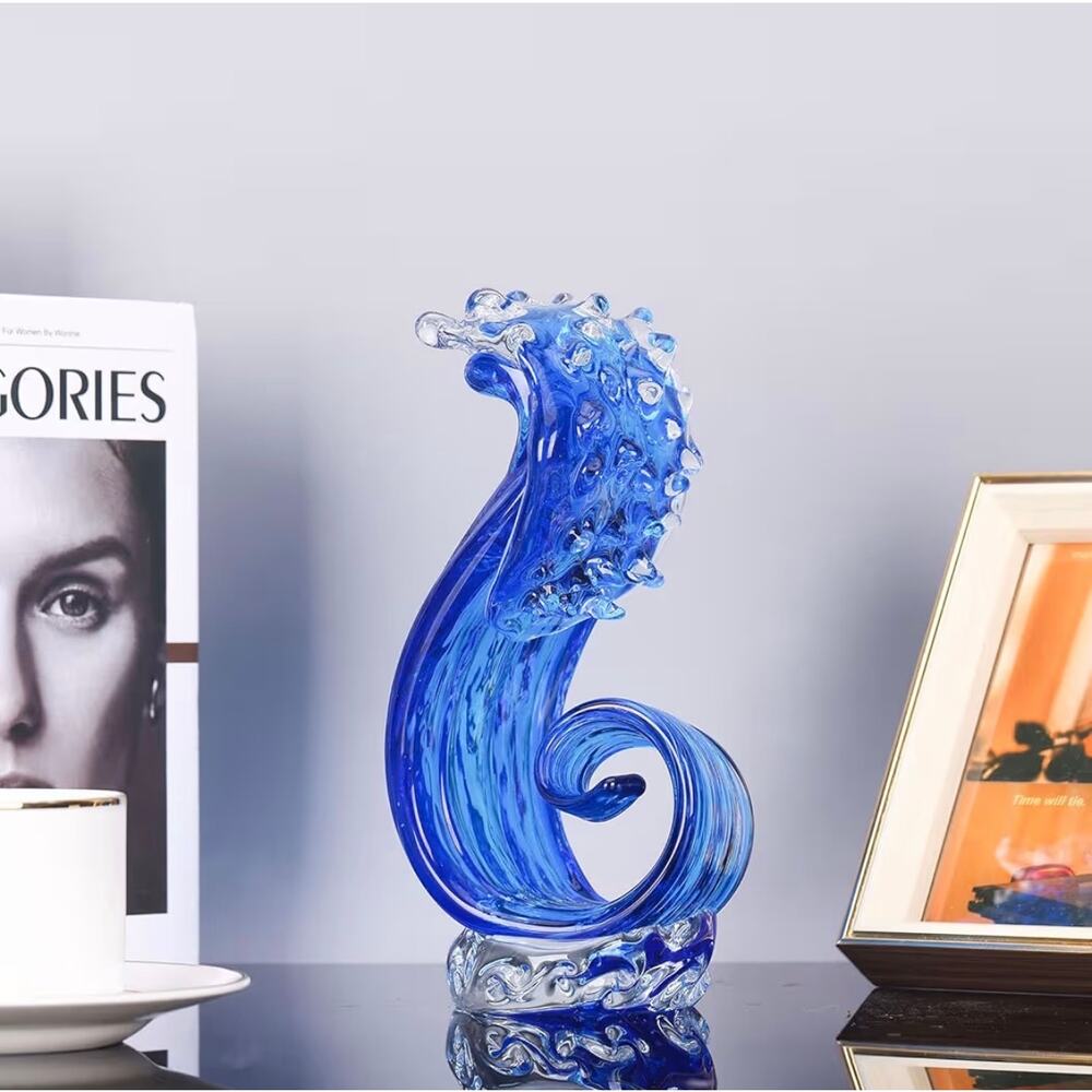 8” Hand-Blown Murano-Style Glass “Crashing Wave" Sculpture